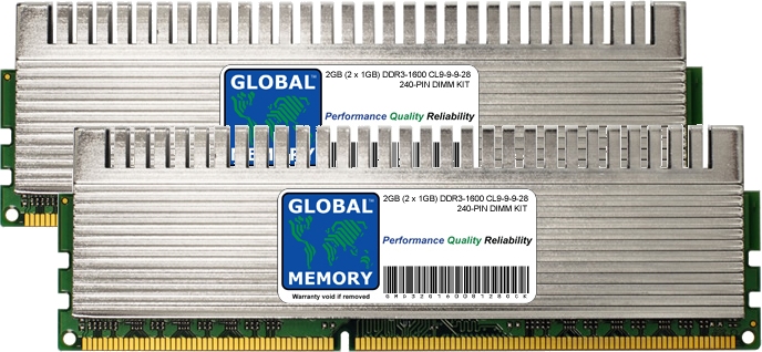 2GB (2 x 1GB) DDR3 1600MHz PC3-12800 240-PIN OVERCLOCK DIMM MEMORY RAM KIT FOR PC DESKTOPS/MOTHERBOARDS